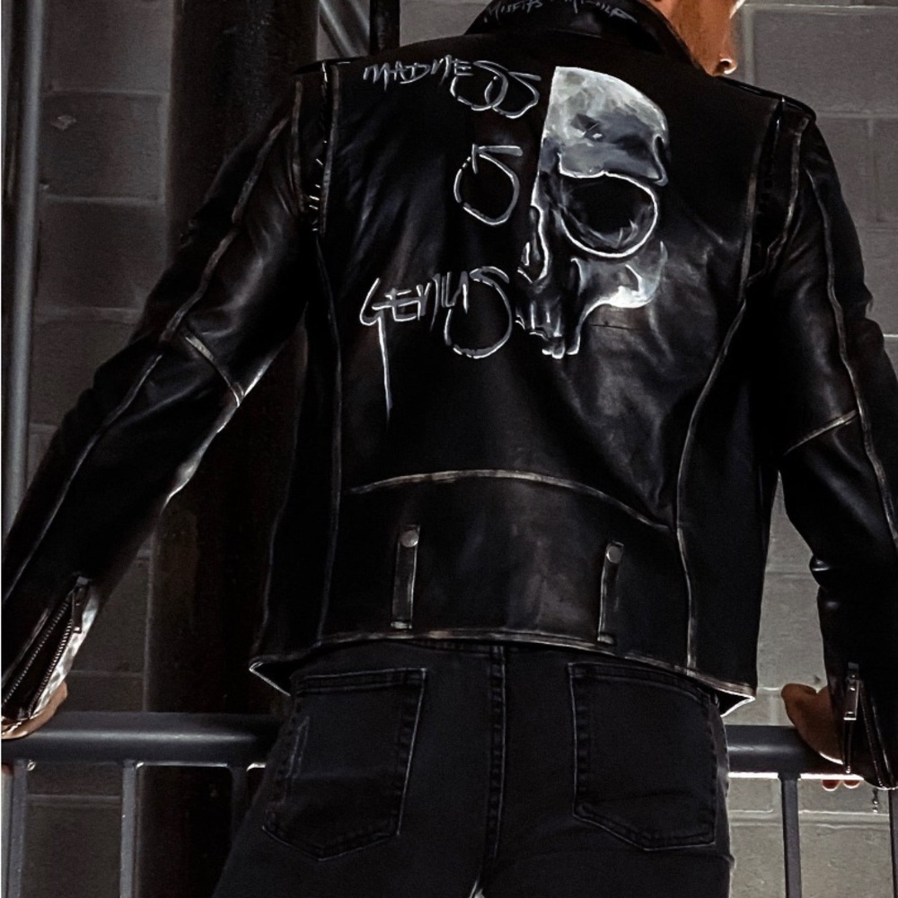 Madness Is Genius Hand Painted Real Leather Jacket